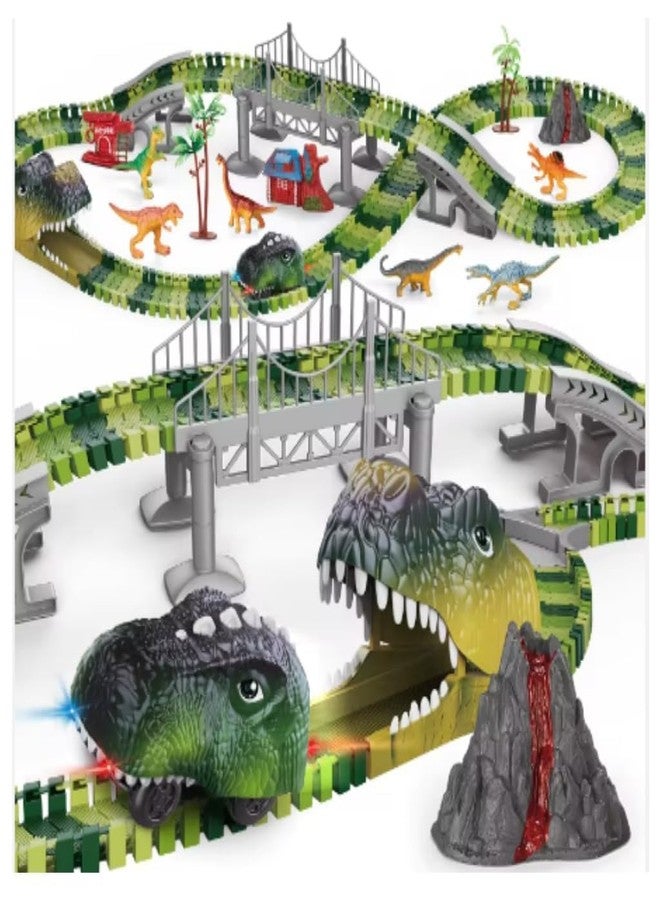 Samtop Dinosaur Train Race Track Set - 183 PCS Flexible Track with Cars, Dinosaur World Road Race Toy for Kids, Boys & Toddlers, Christmas & Birthday Gift - Image 1